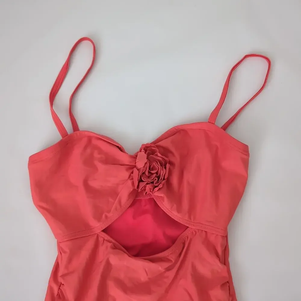 Kate Spade Swimsuit One Piece Dive Right‎ Coral Cut Out Keyhole Rose M